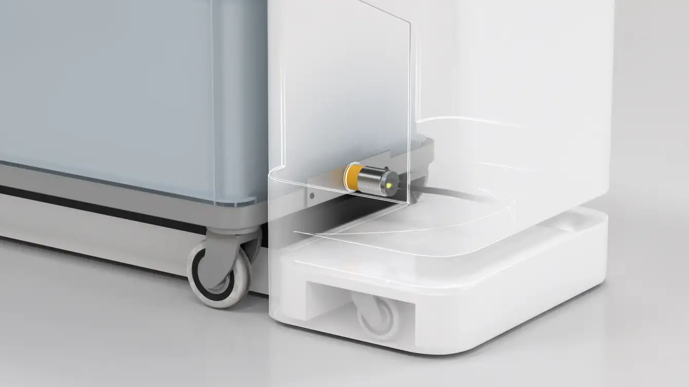 Inductive safety sensors detect the presence of the trolleys Inductive safety sensors detect the presence of the trolleys