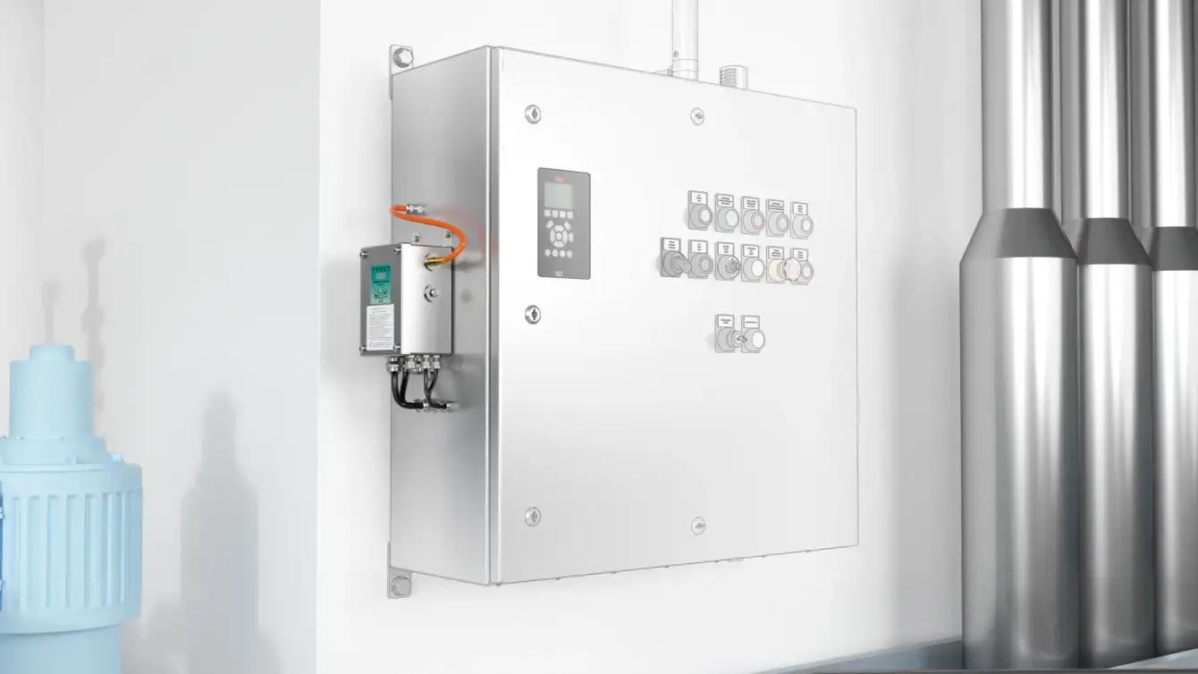 Frequency converter in hazardous area protected by purge and pressurization solution from Pepperl+Fuchs Frequency converter in hazardous area protected by purge and pressurization solution from Pepperl+Fuchs