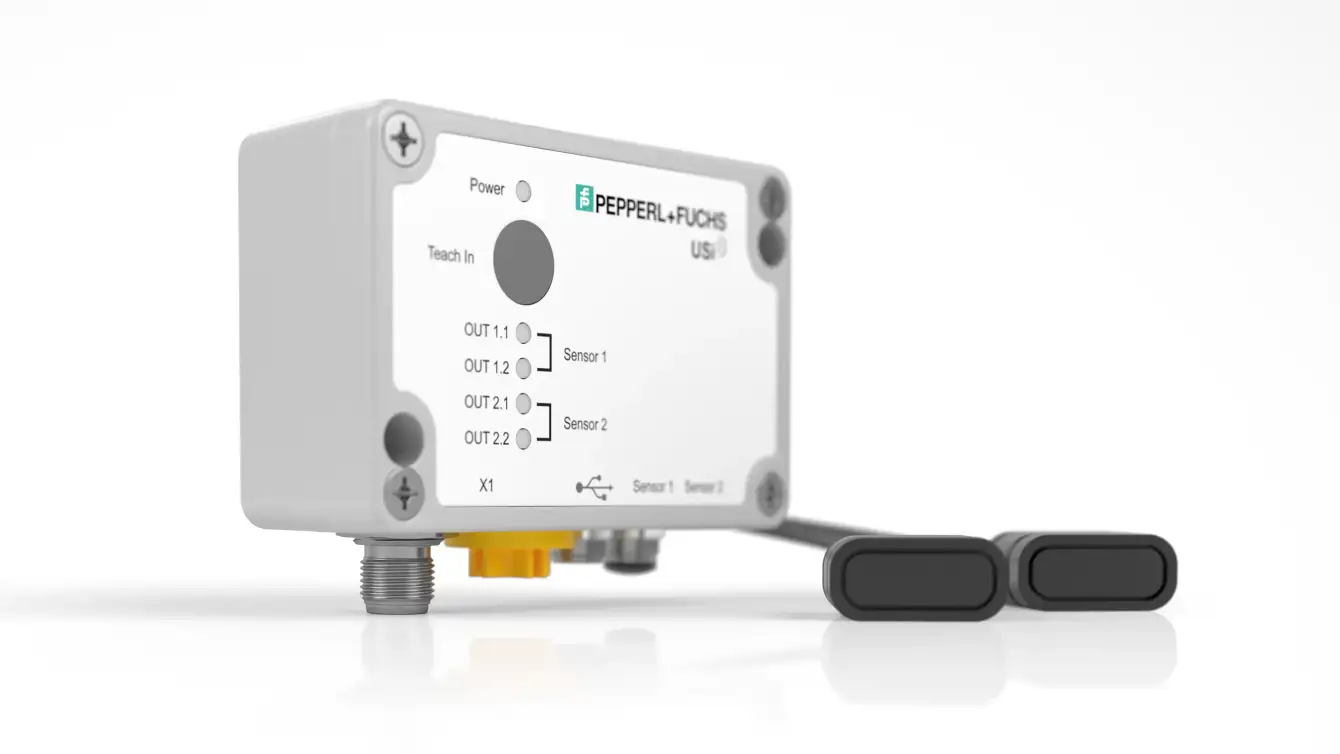 USi-industry ultrasonic sensor system with two connected transducers in miniature housings USi-industry ultrasonic sensor system with two connected transducers in miniature housings