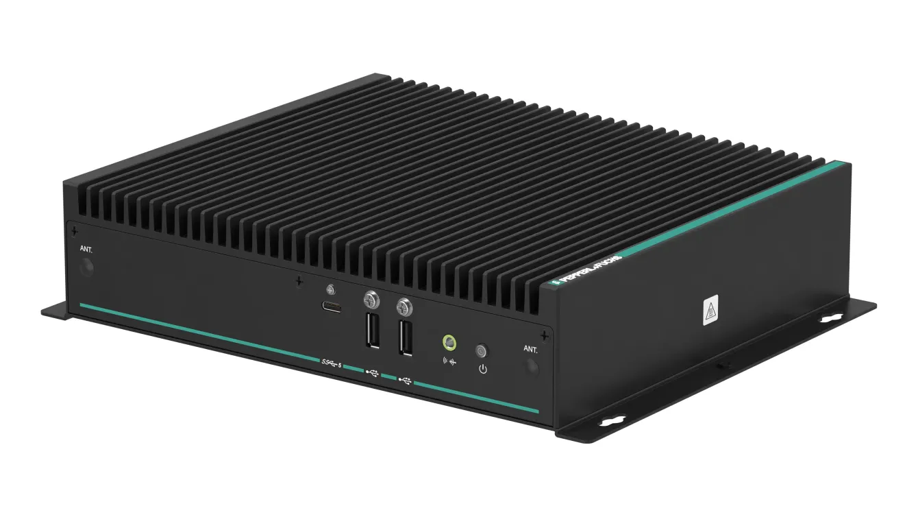 The front of the BTC24 industrial box thin client in a rugged housing The front of the BTC24 industrial box thin client in a rugged housing