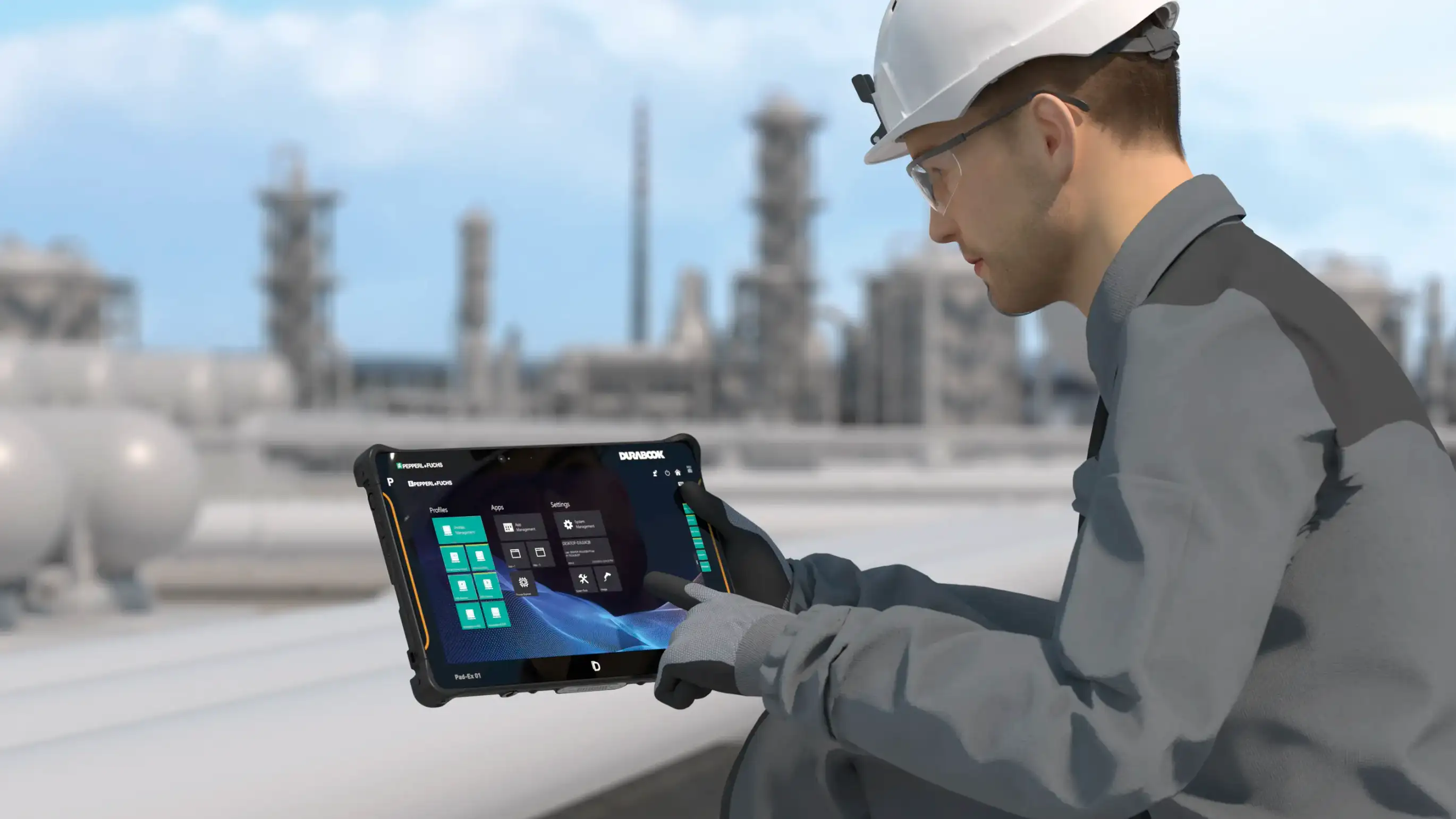 mobile worker using the Pad-Ex 01 P12 tablet mobile worker using the Pad-Ex 01 P12 tablet