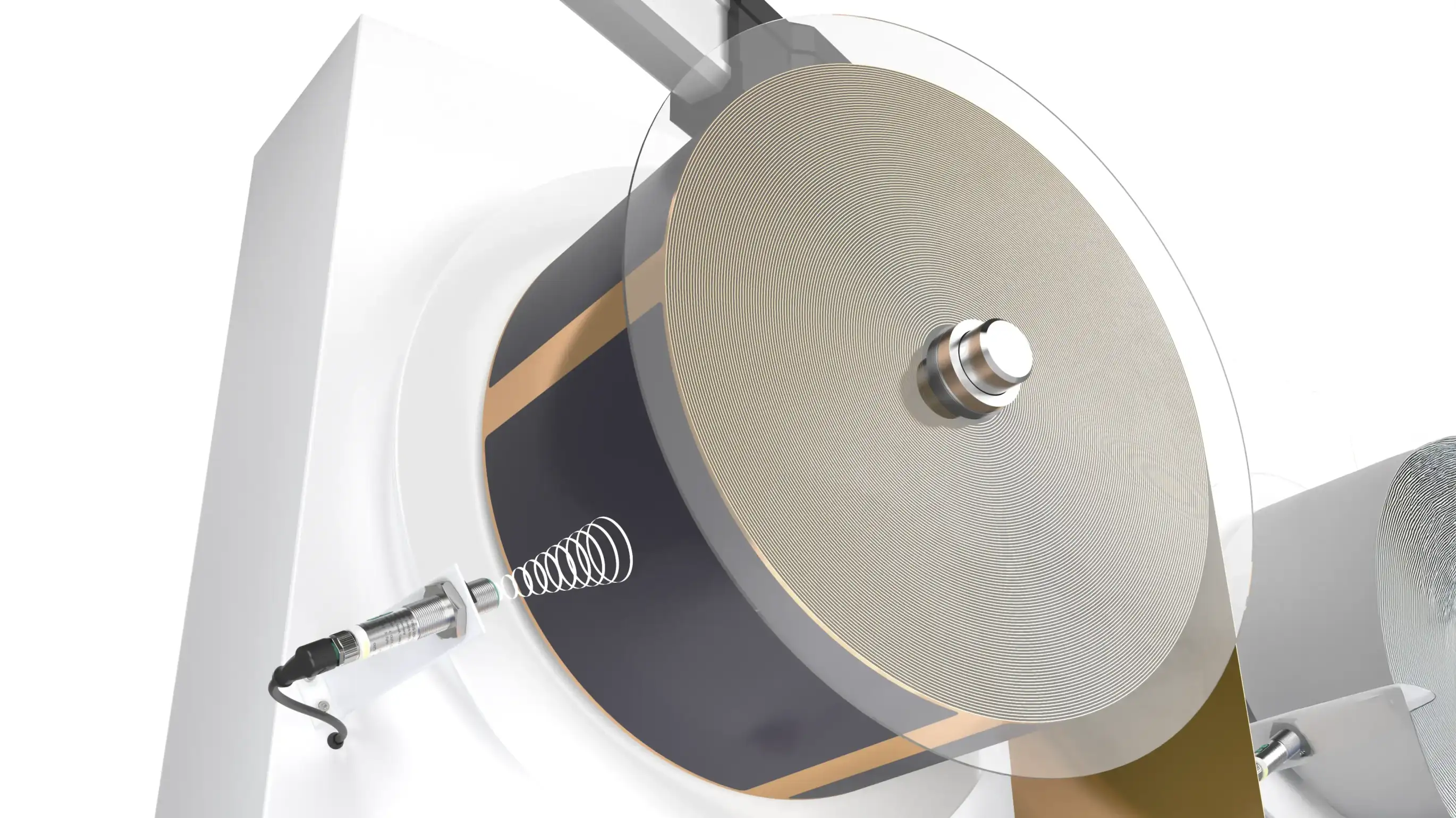 Ultrasonic sensor measures the roller diameter in battery cell production Ultrasonic sensor measures the roller diameter in battery cell production