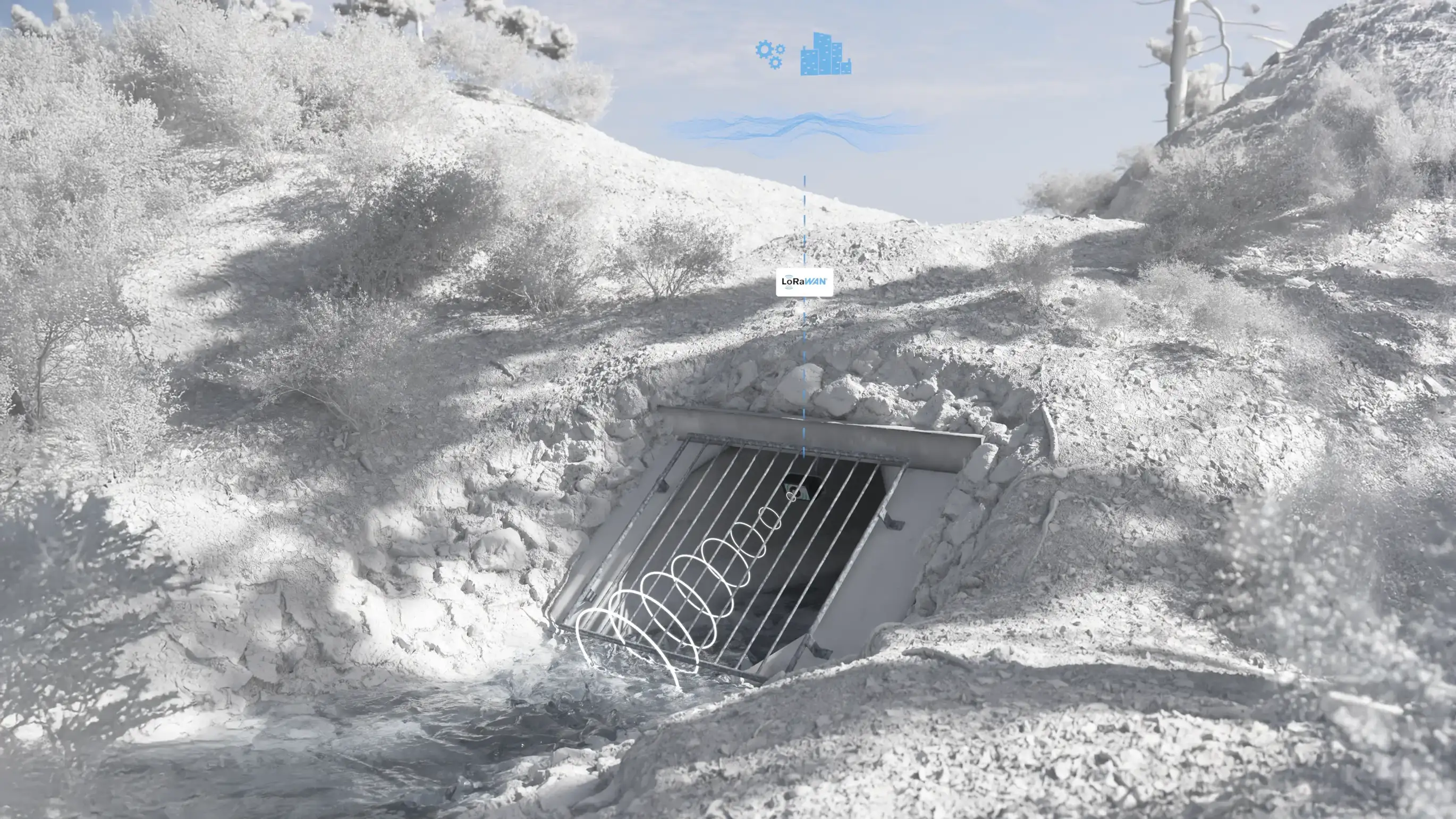 WILSEN.sonic battery-operated, wireless IoT ultrasonic sensor with LoRaWAN interface to monitor drain gates on storm sewer systems WILSEN.sonic battery-operated, wireless IoT ultrasonic sensor with LoRaWAN interface to monitor drain gates on storm sewer systems
