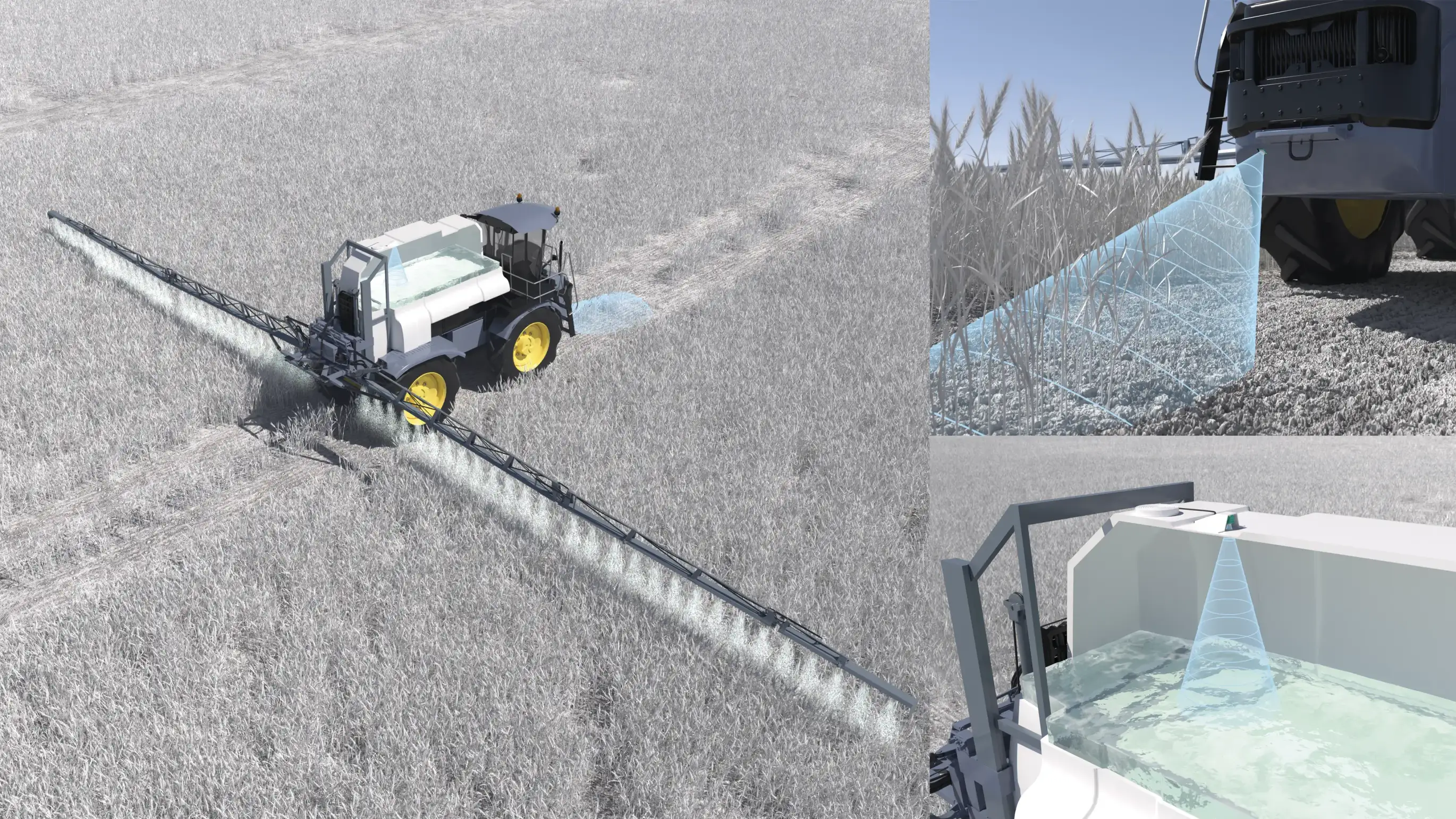 Radar sensors used on crop fertilizer for speed-over-ground monitoring and fill level detection in fertilizer tank