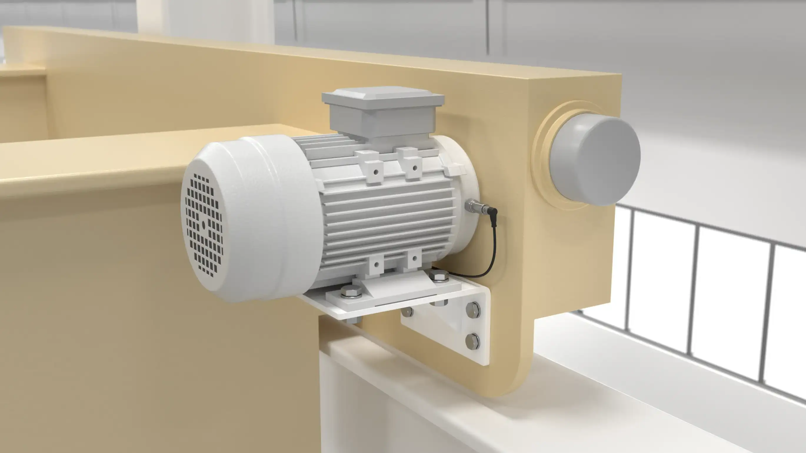 Close up vibration sensor in indoor crane motor application Close up vibration sensor in indoor crane motor application