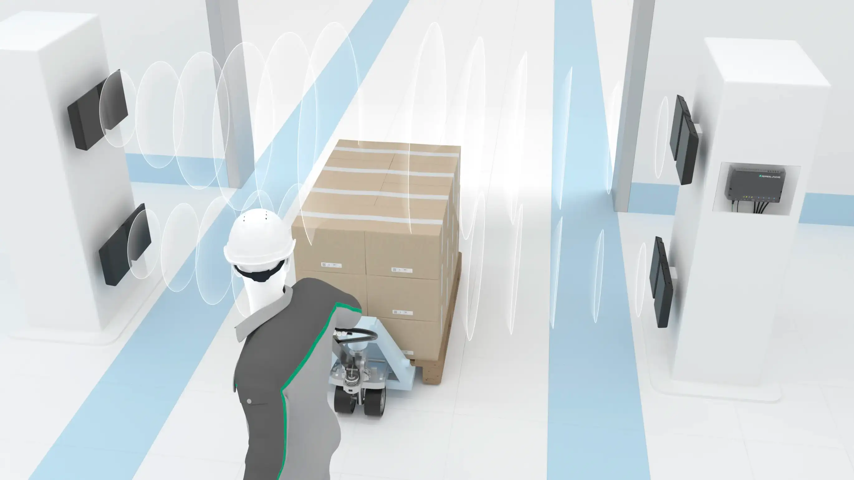 UHF RFID gate reader solution identifying parcels on pallet truck UHF RFID gate reader solution identifying parcels on pallet truck