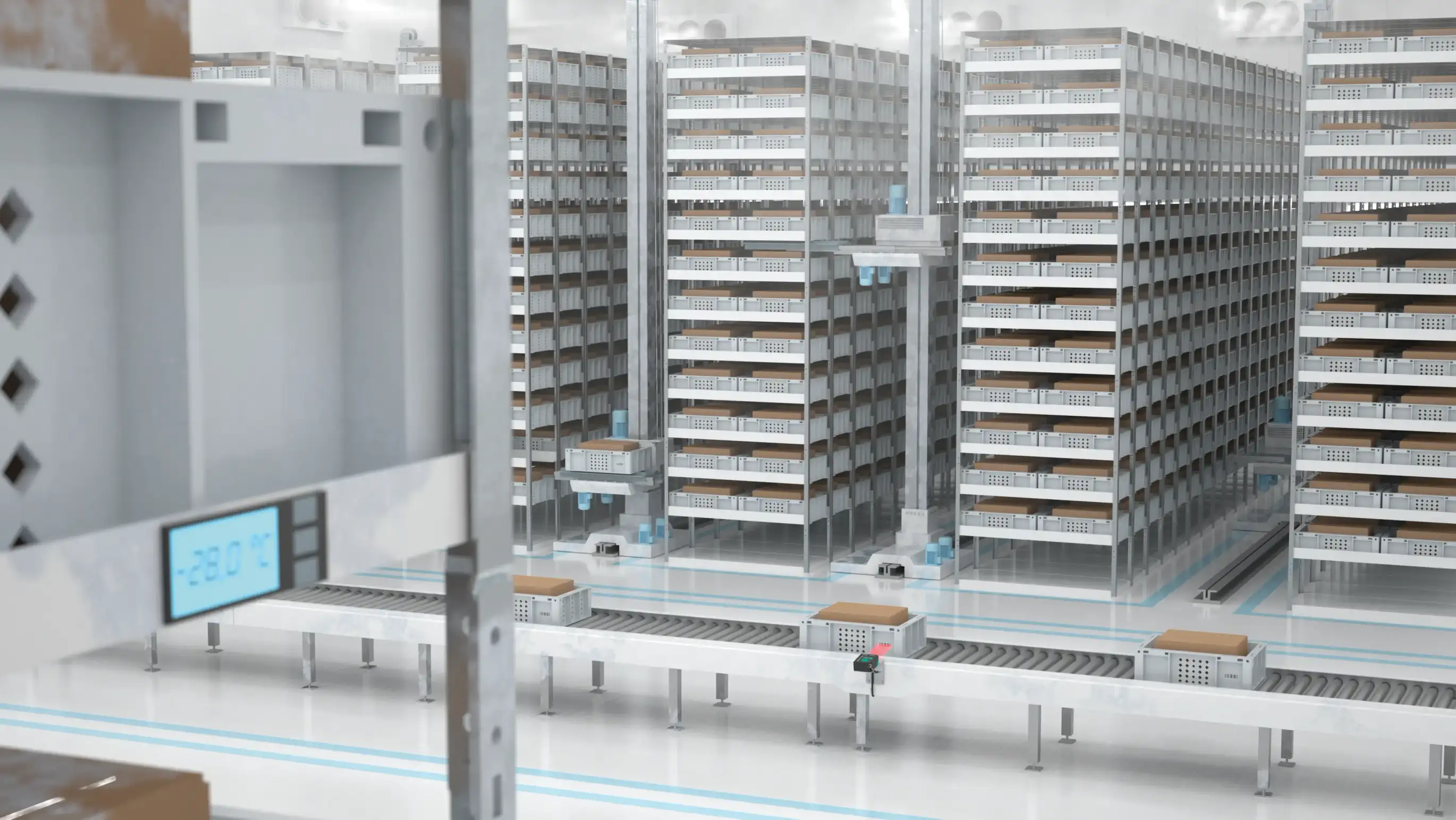 In deep-freeze warehouses that handle frozen food products, goods are transported on trays In deep-freeze warehouses that handle frozen food products, goods are transported on trays