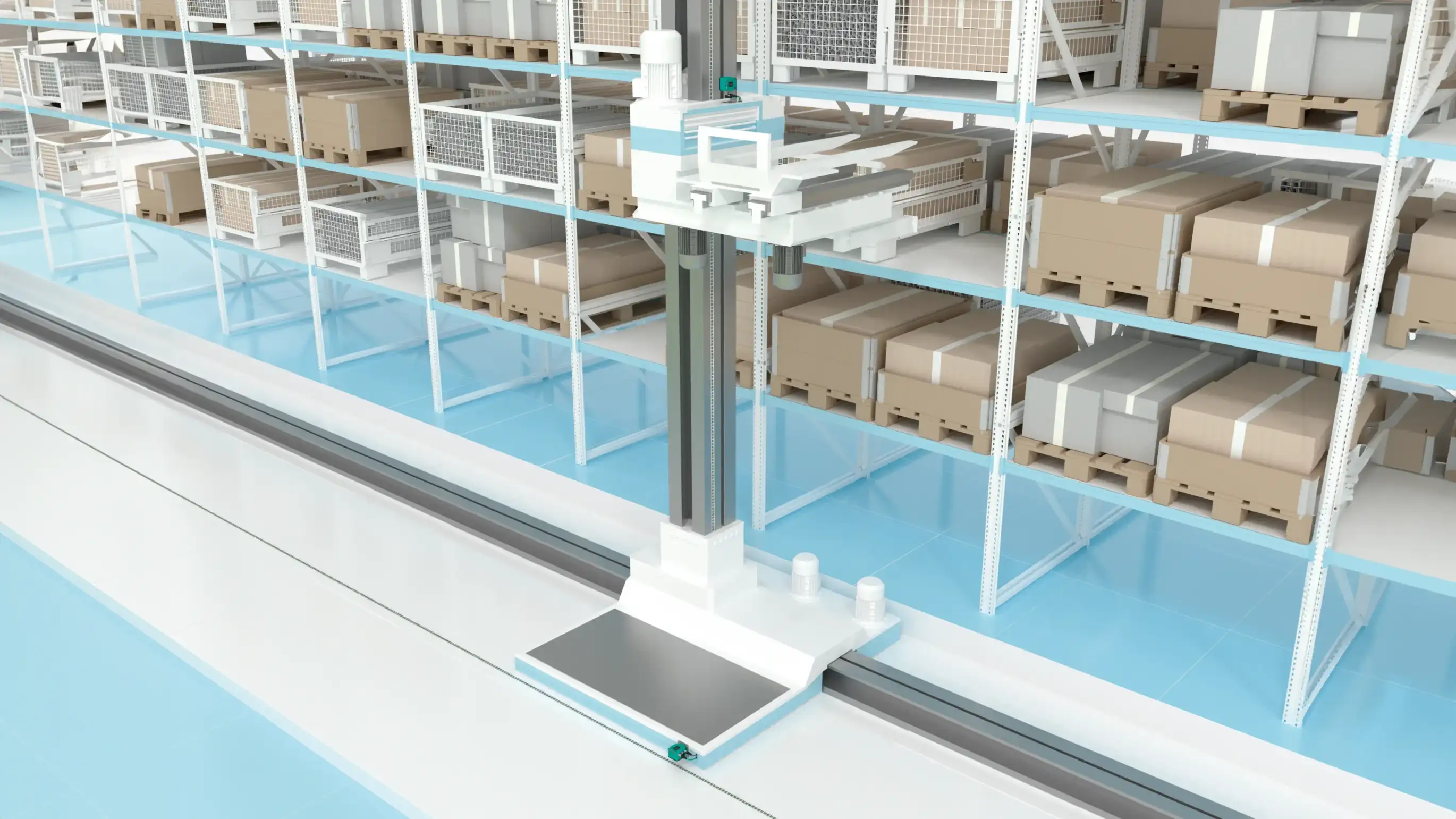 The absolute positioning system PXV in a high-bay warehouse The absolute positioning system PXV in a high-bay warehouse