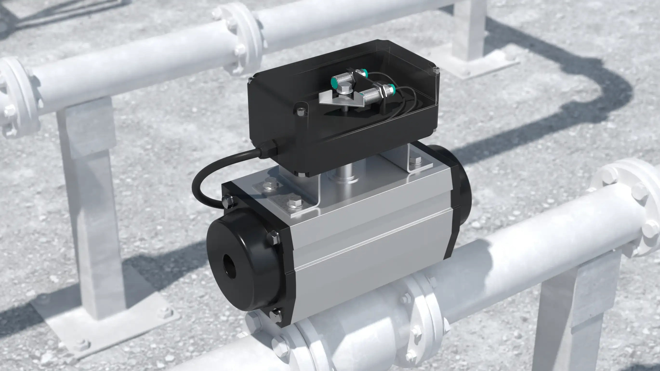 inductive distance sensor with IO Link in on/off valve close up inductive distance sensor with IO Link in on/off valve close up