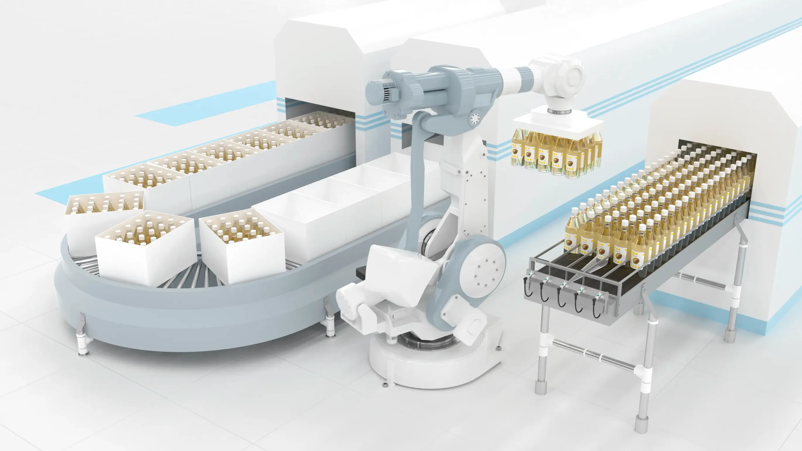 A filling line in the beverage industry A filling line in the beverage industry