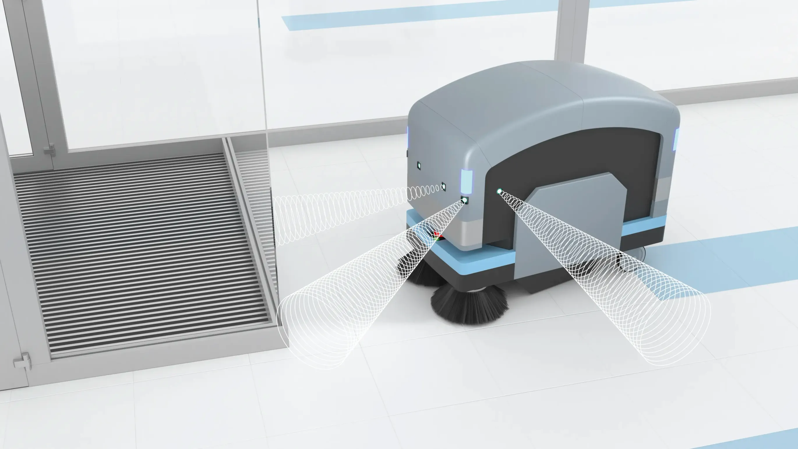 Self-cleaning robot scans its surroundings with ultrasonic sensors Self-cleaning robot scans its surroundings with ultrasonic sensors