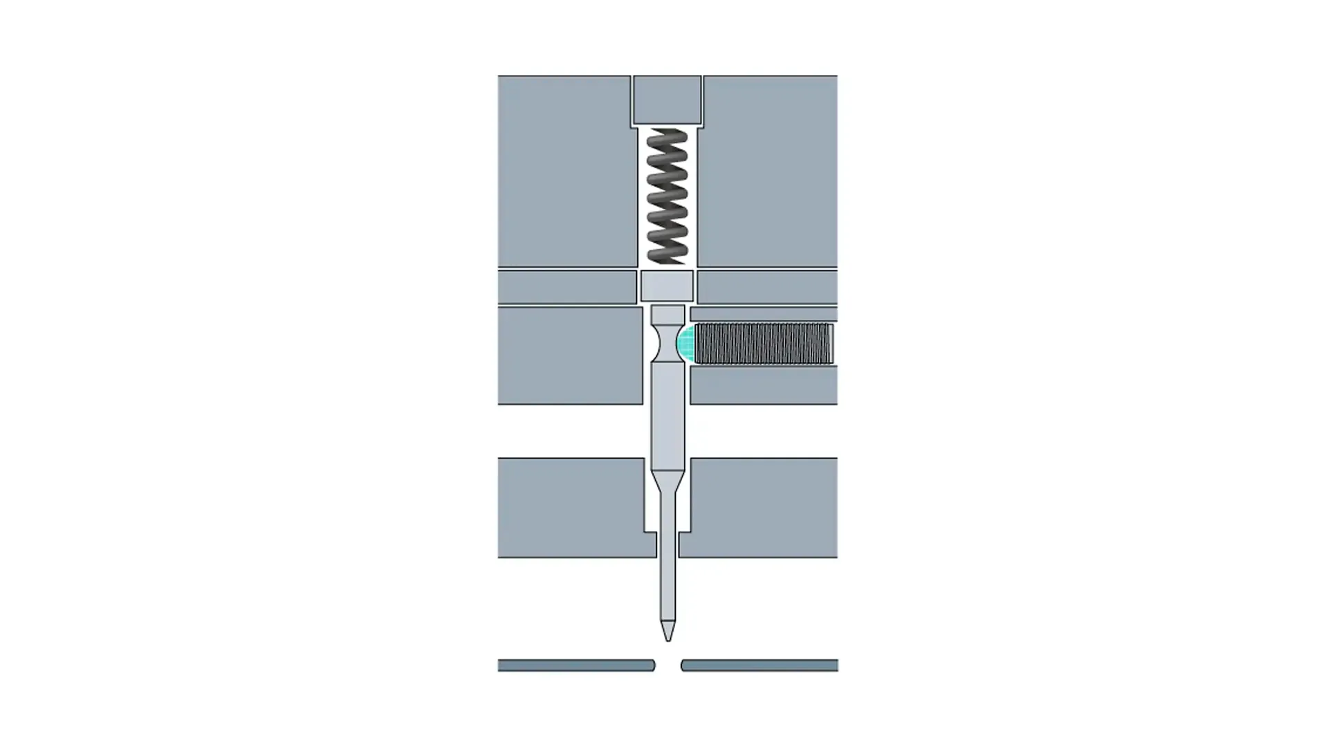 Figure shows monitoring of spring-loaded, notched pilot pins located in the upper die Figure shows monitoring of spring-loaded, notched pilot pins located in the upper die