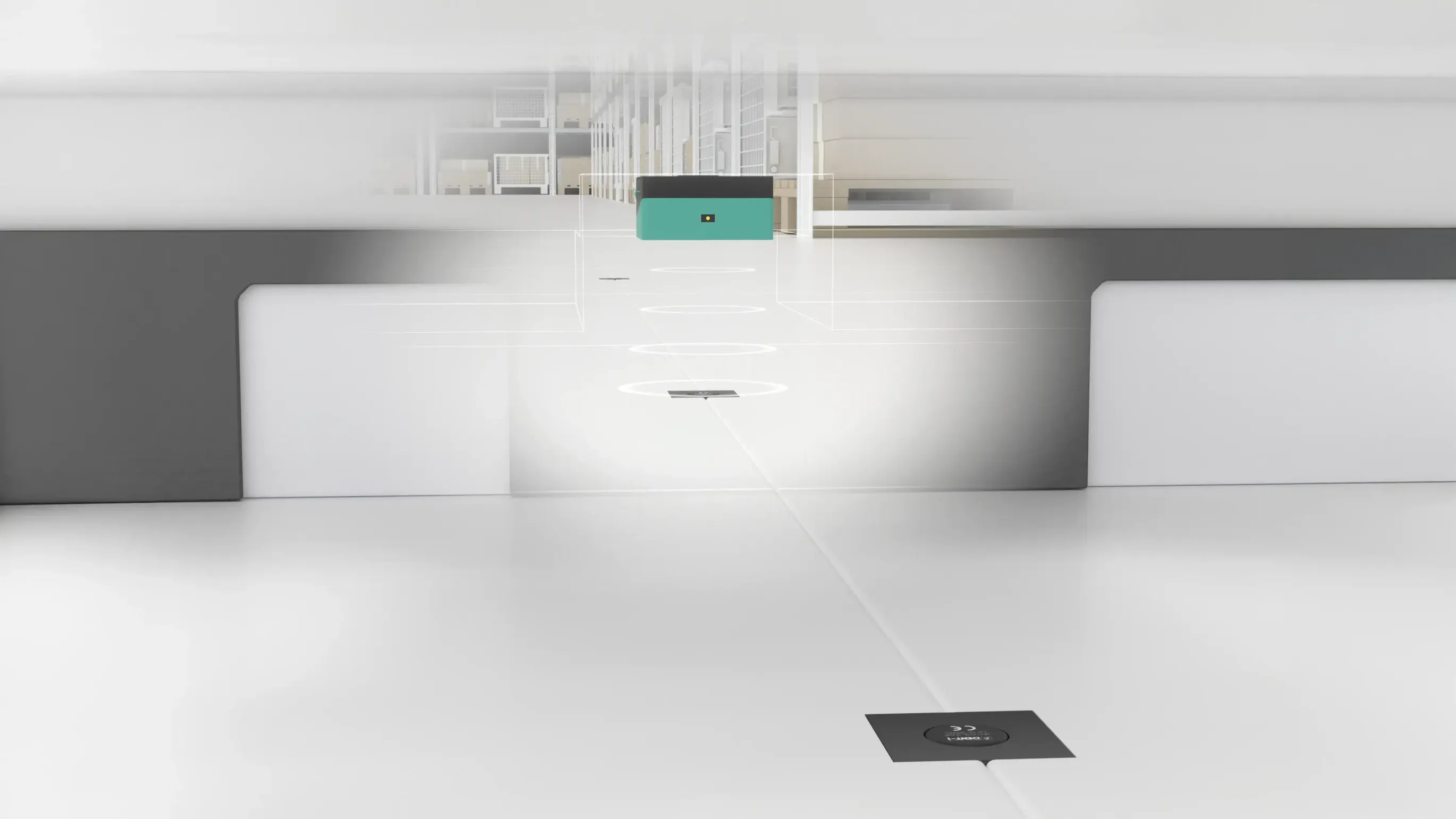 AGV positioning with RFID reference points, using IQ*-FP* read/write device from Pepperl+Fuchs AGV positioning with RFID reference points, using IQ*-FP* read/write device from Pepperl+Fuchs