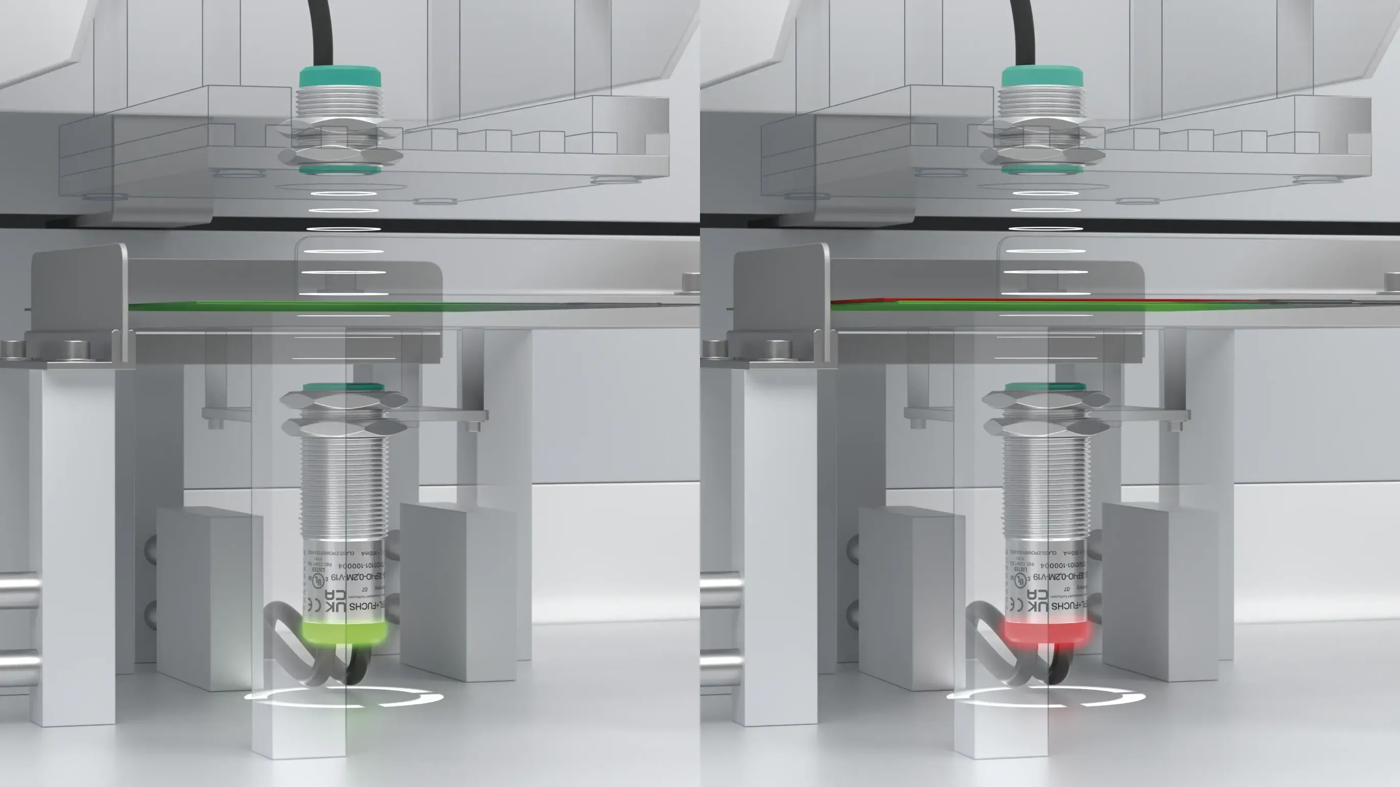 A close-up of how an M18 series double sheet sensor detects if there is only one sheet at a time