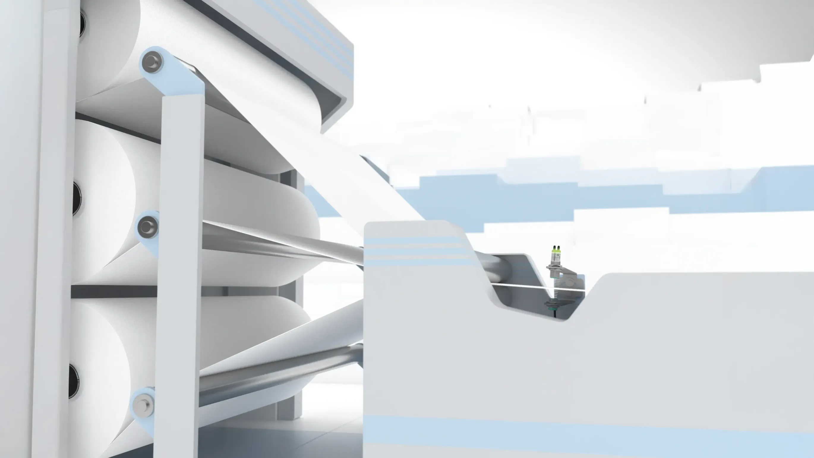 A M18 series double sheet sensor detects the layers of a paper roll A M18 series double sheet sensor detects the layers of a paper roll