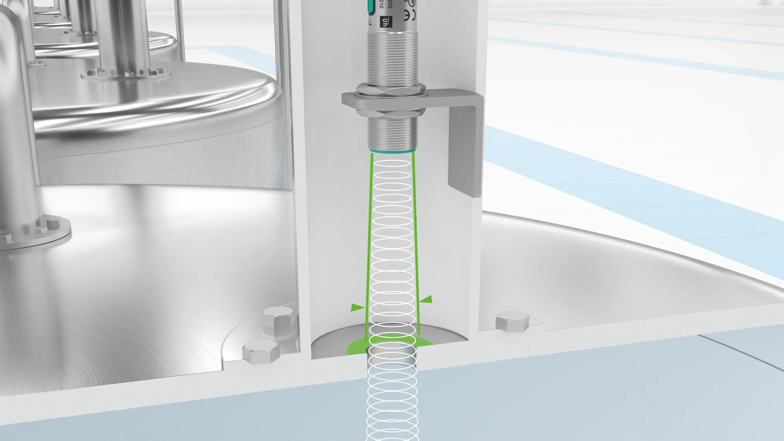 The sound beam of the UC18GS series ultrasonic sensors is individually configurable The sound beam of the UC18GS series ultrasonic sensors is individually configurable