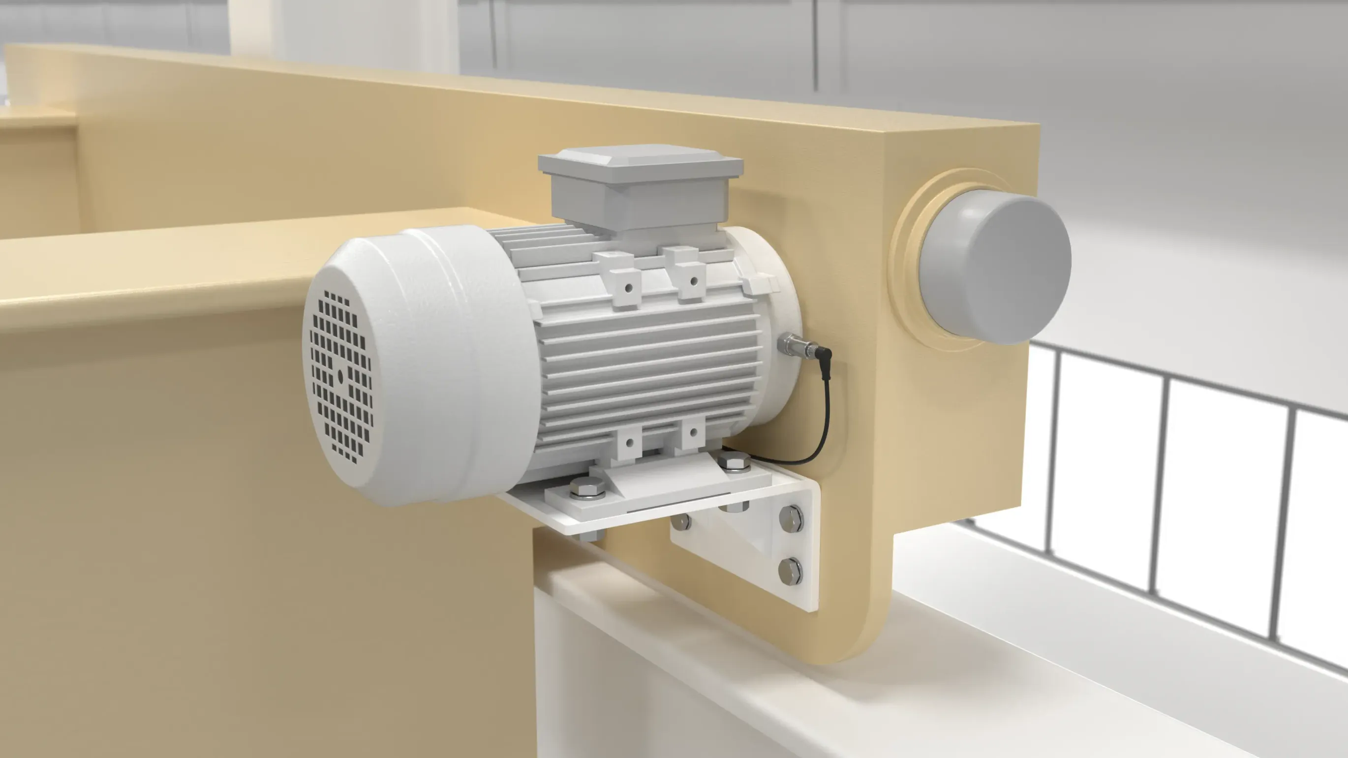 Close up vibration sensor in indoor crane motor application Close up vibration sensor in indoor crane motor application