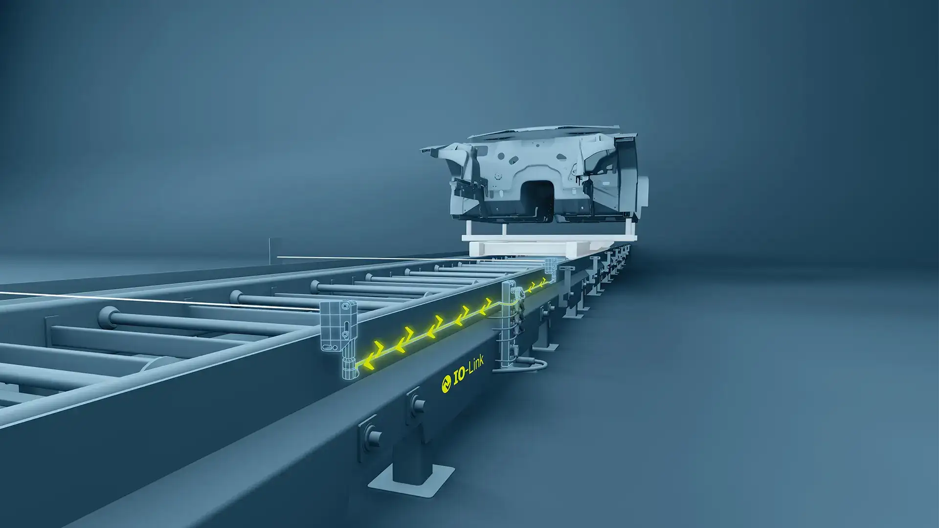 skid positioning in anautomotive conveyor line using IO-link technology